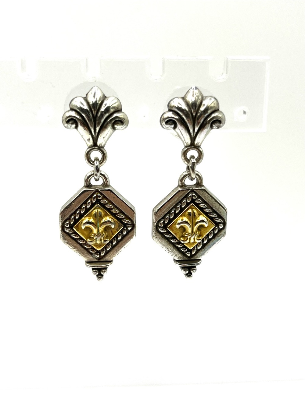 Brighton Silver and Gold Fleur-de-Lis Drop Earrings